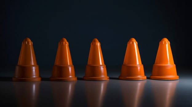 five traffic cones in a row creating safe photo