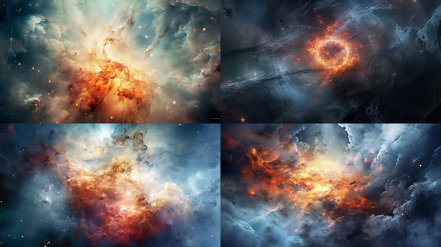 nebula with star being born in the center surrounded photo