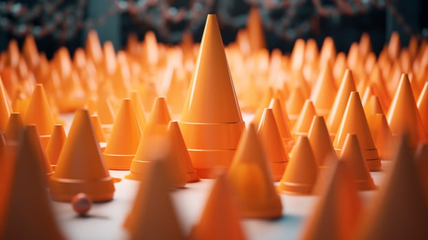 pile of traffic cones being used as barrier photo