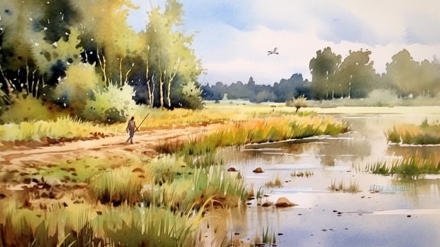 tranquil summer scenery a watercolor painting photo