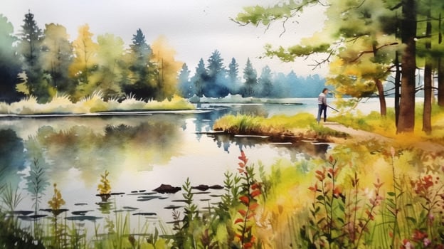 tranquil summer scenery a watercolor painting photo