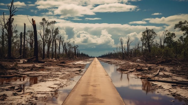 vacant road leading to reservoir after aftermath photo