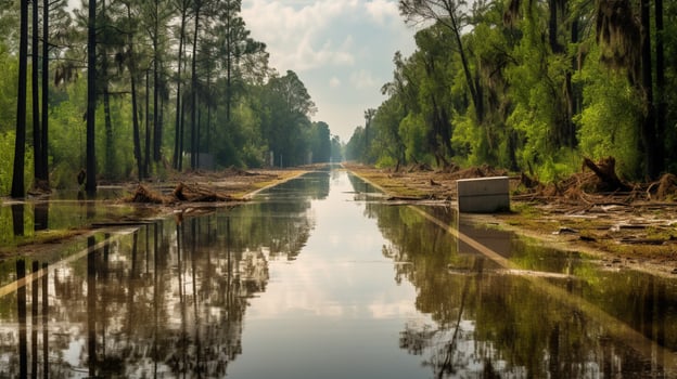 vacant road leading to reservoir after aftermath photo