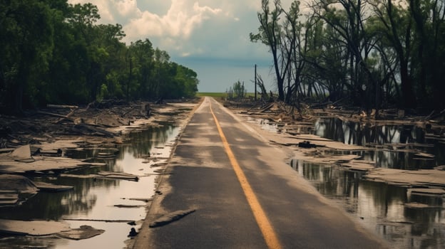 vacant road leading to reservoir after aftermath photo