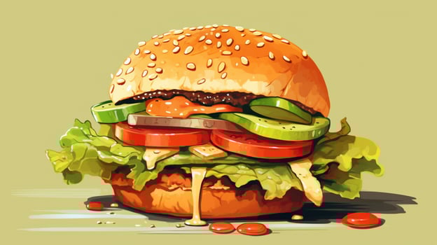 veggie burger with lettuce tomato and pickle on a photo