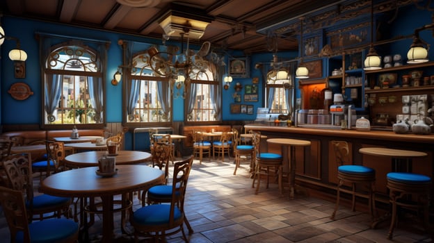 3d model coffee shop blue and fancy photo