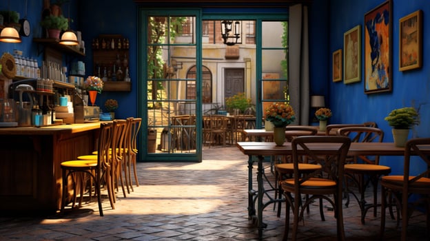 3d model coffee shop blue and fancy photo