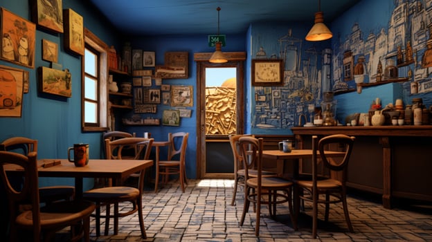 3d model coffee shop blue and fancy photo