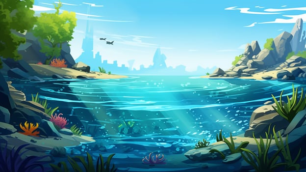 cartoon style ocean background for product showca photo