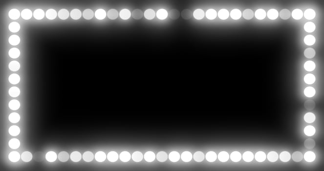 Abstract beauty frame of glowing white lights and light bulbs glowing bright magical energy on a black background photo