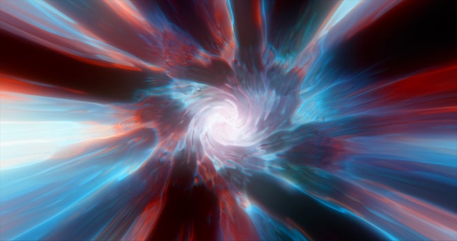 Multicolored hypertunnel spinning speed space tunnel made of twisted swirling energy magic glowing light lines abstract background photo