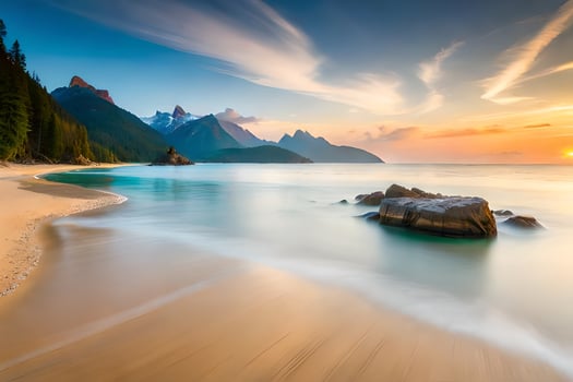 A immaculate shoreline with valuable stone clear turquoise waters softly lapping the shore. photo