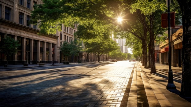 Classical architecture and urban roads, empty road in the city, Generative AI illustration photo