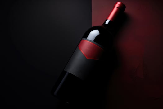 A bottle of red wine with an empty label. AI Generated photo