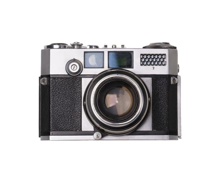 vintage old film camera on white background photo