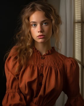 a beautiful young woman in an orange dress generative ai photo