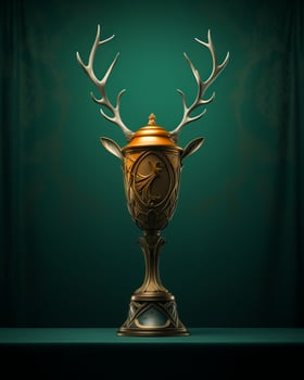 a golden trophy with antlers on top of a green background generative ai photo