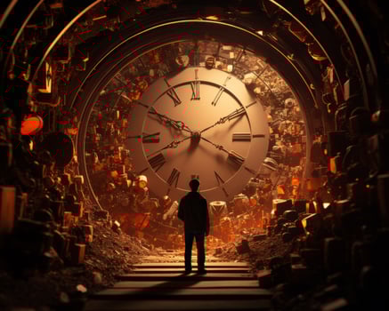 a man standing in front of a large clock generative ai photo