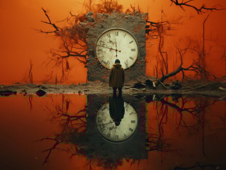 a person standing in front of a large clock generative ai photo