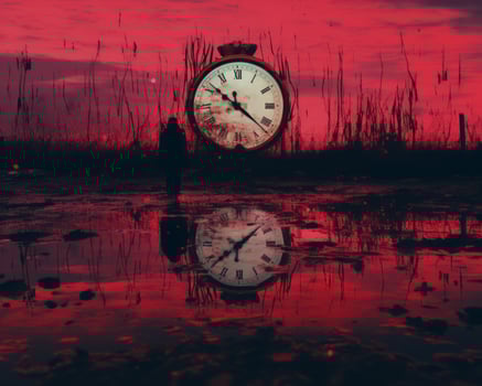 a person standing in front of a large clock generative ai photo