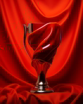 a silver trophy on a red background generative ai photo