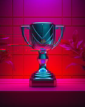 a trophy sits on top of a table in front of plants generative ai photo