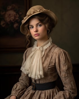 a woman in a hat and dress poses for the camera generative ai photo