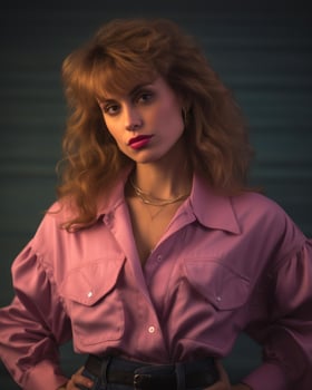 a woman in a pink shirt posing for the camera generative ai photo
