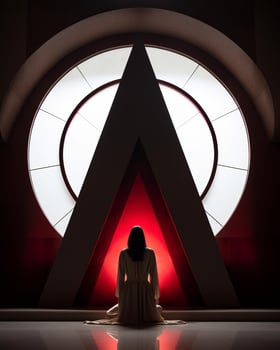 a woman sitting in front of a large circular window generative ai photo