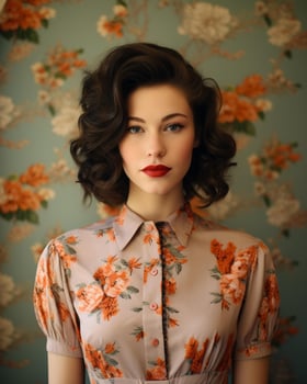 a woman wearing a floral dress and red lipstick generative ai photo