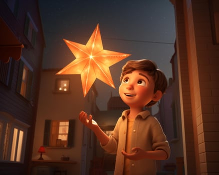 a young boy holding a star in his hand generative ai photo