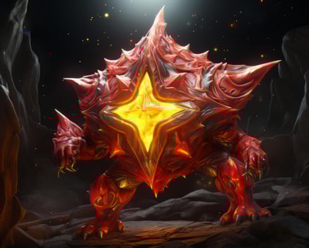 an image of a red and yellow monster with a star on it generative ai photo