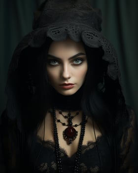 beautiful gothic woman with dark eyes and long black hair generative ai photo