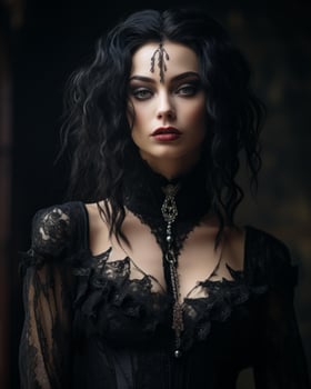 beautiful gothic woman with black hair and dark makeup generative ai photo