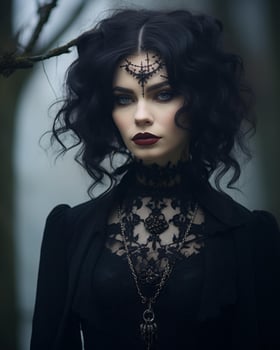 beautiful gothic woman with black hair and dark makeup generative ai photo
