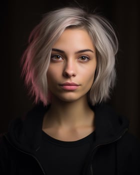 portrait of a beautiful young woman with white hair on dark background generative ai photo