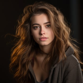 portrait of a beautiful young woman with long wavy hair generative ai photo