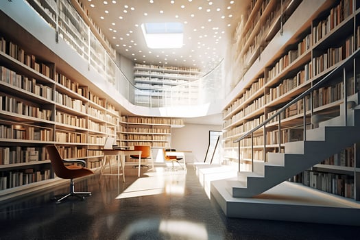 public large library with modern interior indoor reading books and education generative ai photo