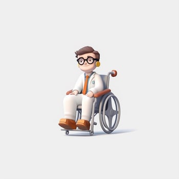 Cartoon character in wheelchair isolated on white background photo