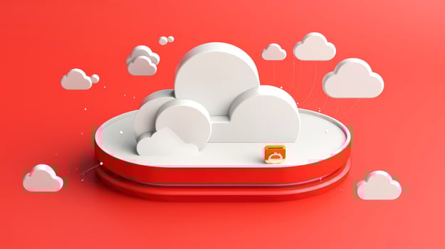 3D red white cloud icon minimal style, cloud computing online service, digital technology security concept, Generative AI illustration photo