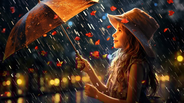 Human Daily Life on Rainy Day. Enjoying Rainfall and Happy Life, Lively Rainy Season Concept. Generative Ai photo