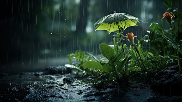Epic Photography Shot of Rainy Season Background, Enjoying Nature Rainfall and Happy Life Concept. Generative Ai photo