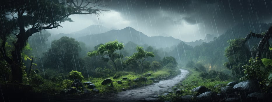 Epic Photography Shot of Rainy Season Background, Enjoying Nature Rainfall and Happy Life Concept. Generative Ai photo