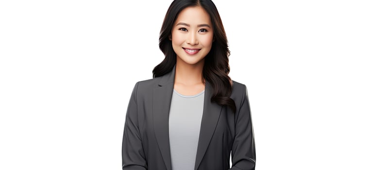 Asian businesswoman with tablet in studio photo