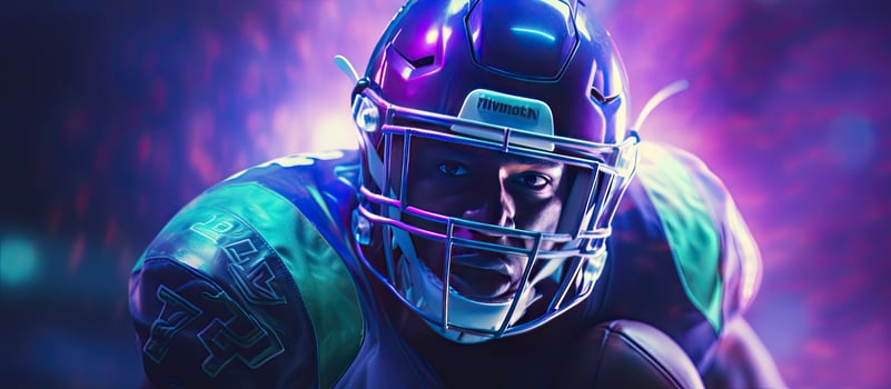 Mockup of a sports magazine template for American football betting ads featuring a neon lit banner and empty space photo