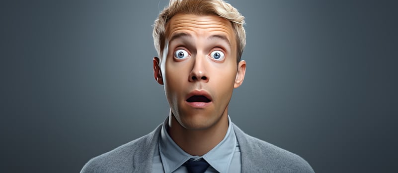 Baffled adult man blond looking upward with uncertainty unsure about something photo