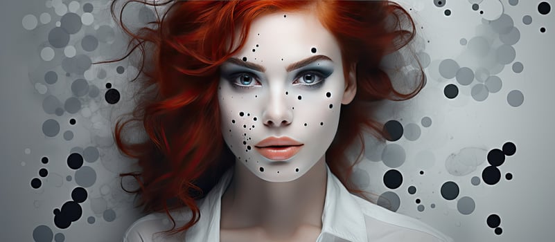 Abstract portrait of a sensual young woman with striking black and white dot body art creative face painting photo