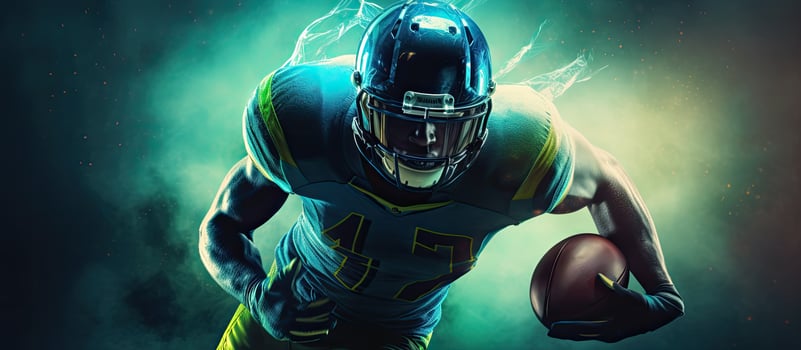 Neon colored banner with copy space for bookmaker ads featuring an American football player Ideal for betting advertisements Includes sports betting footb photo