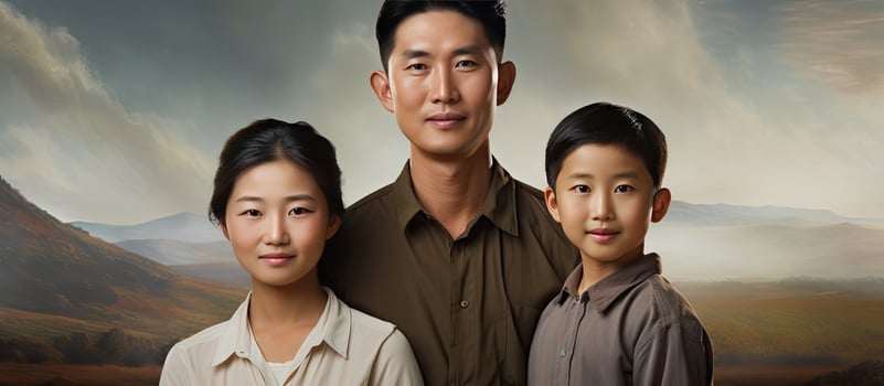Portrait of a trio in an Asian family photo