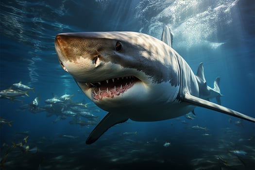 Ocean depths reveal pair of sharks in elegant aquatic ballet AI Generated photo